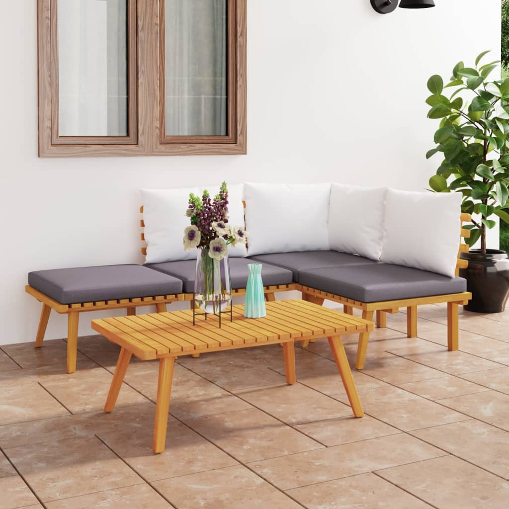 5 Piece Garden Lounge Set with Cushions Solid Acacia Wood - Newstart Furniture