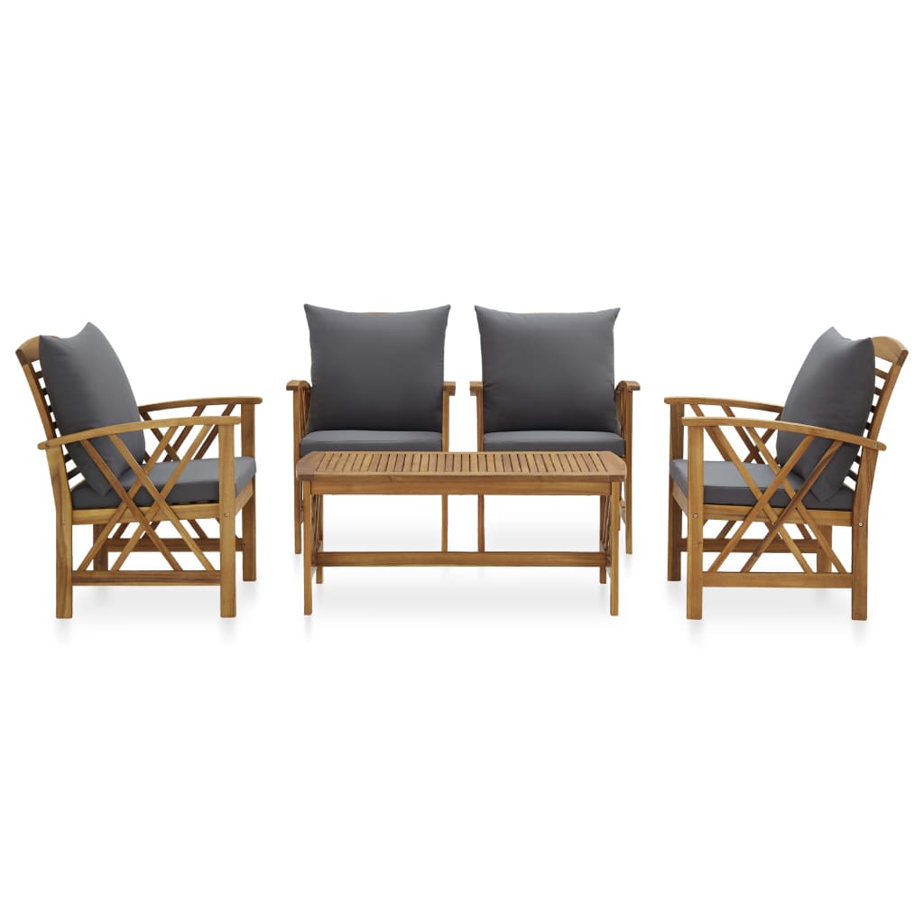 5 Piece Garden Lounge Set with Cushions Solid Acacia Wood - Newstart Furniture