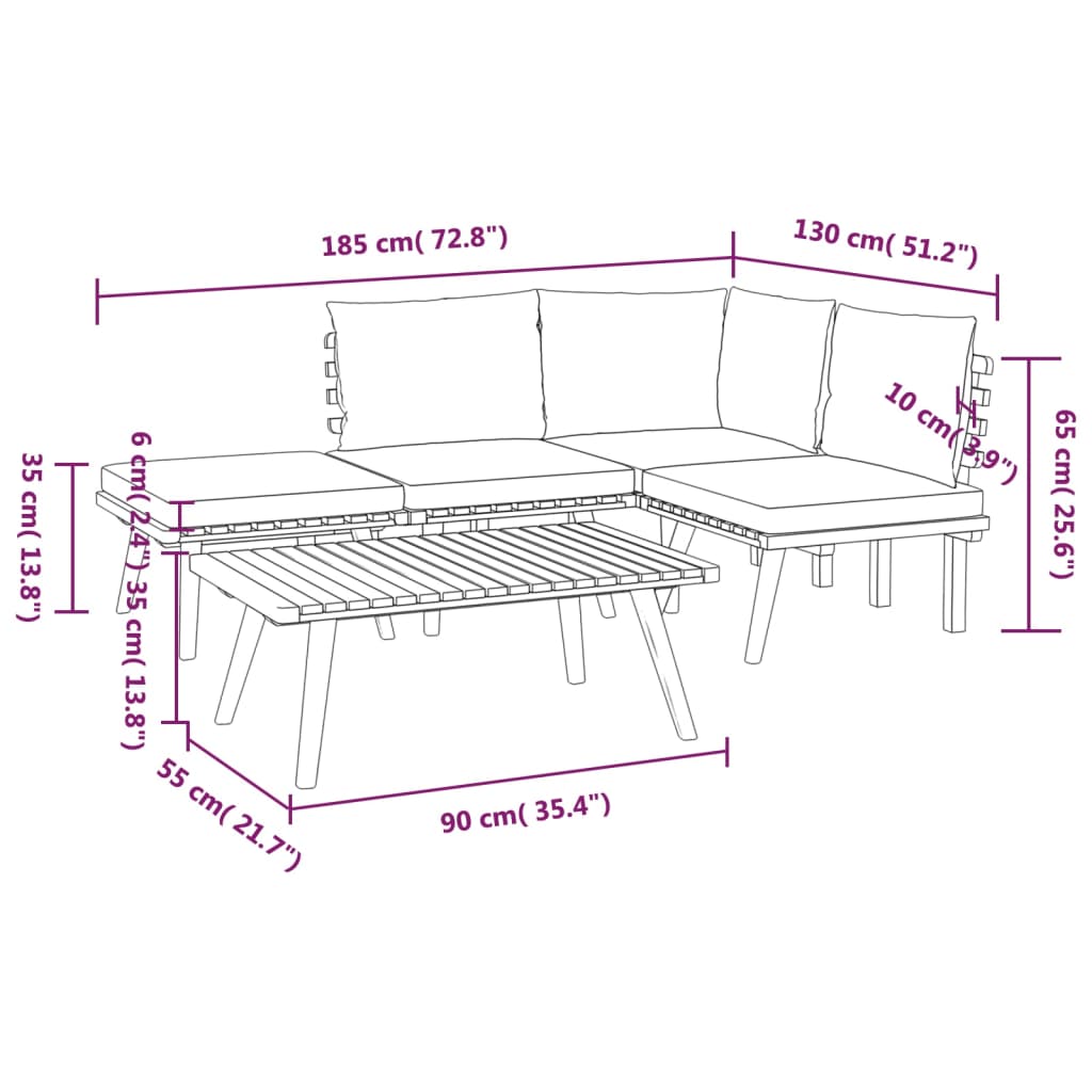 5 Piece Garden Lounge Set with Cushions Solid Acacia Wood - Newstart Furniture