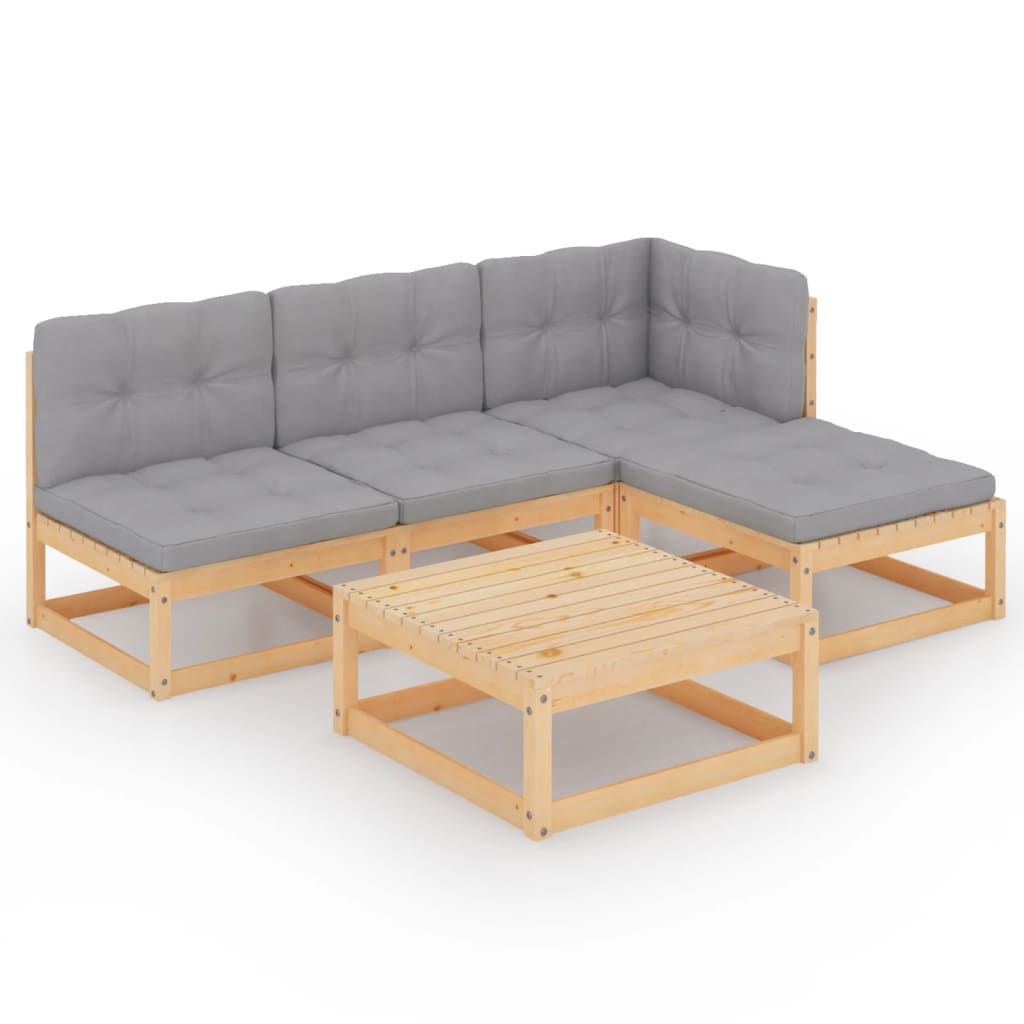 5 Piece Garden Lounge Set with Cushions Solid Pinewood - Newstart Furniture