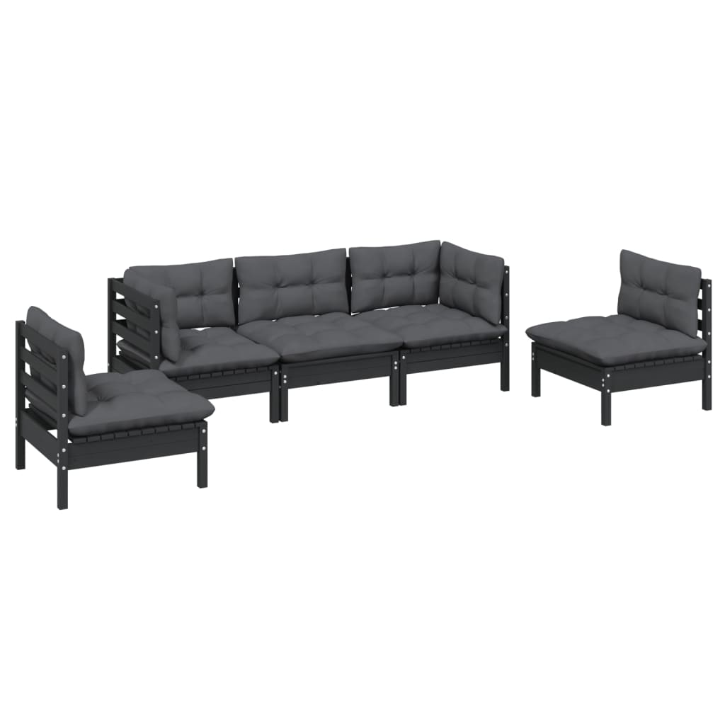 5 Piece Garden Lounge Set with Cushions Solid Pinewood - Newstart Furniture