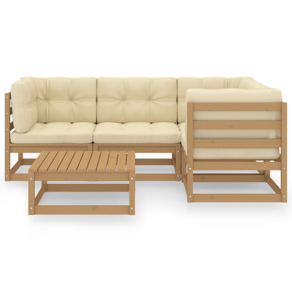 5 Piece Garden Lounge Set with Cushions Solid Pinewood - Newstart Furniture