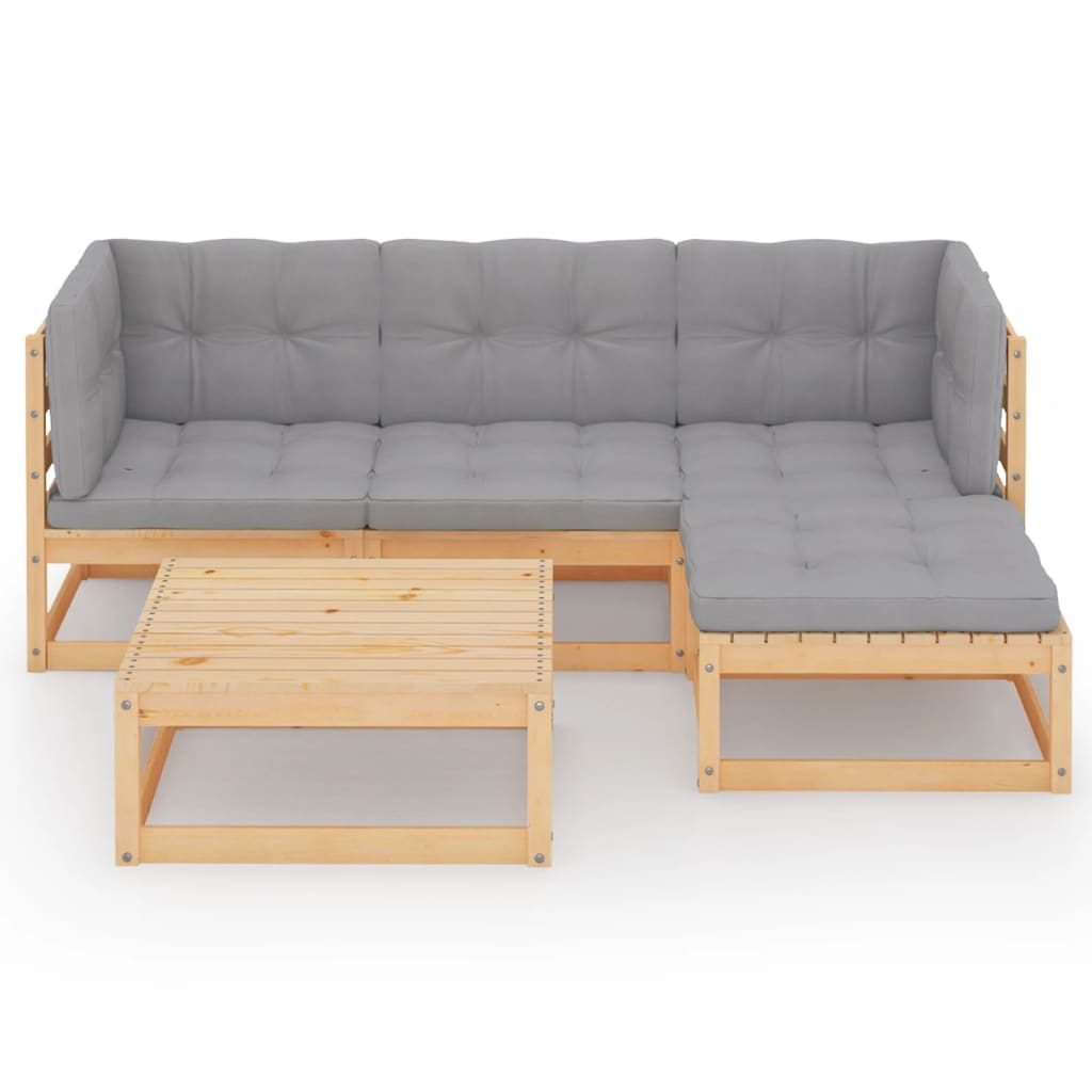 5 Piece Garden Lounge Set with Cushions Solid Pinewood - Newstart Furniture