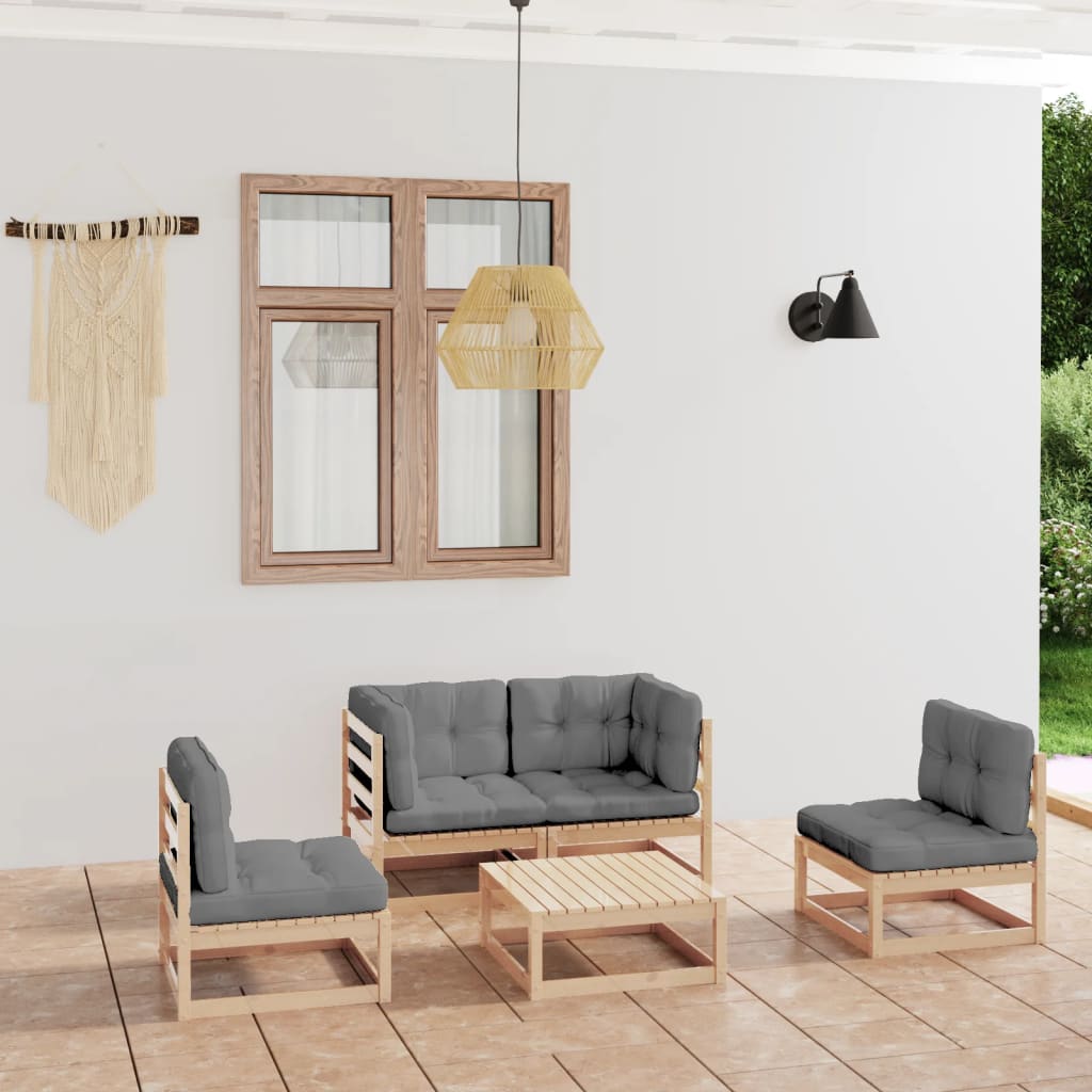 5 Piece Garden Lounge Set with Cushions Solid Pinewood - Newstart Furniture