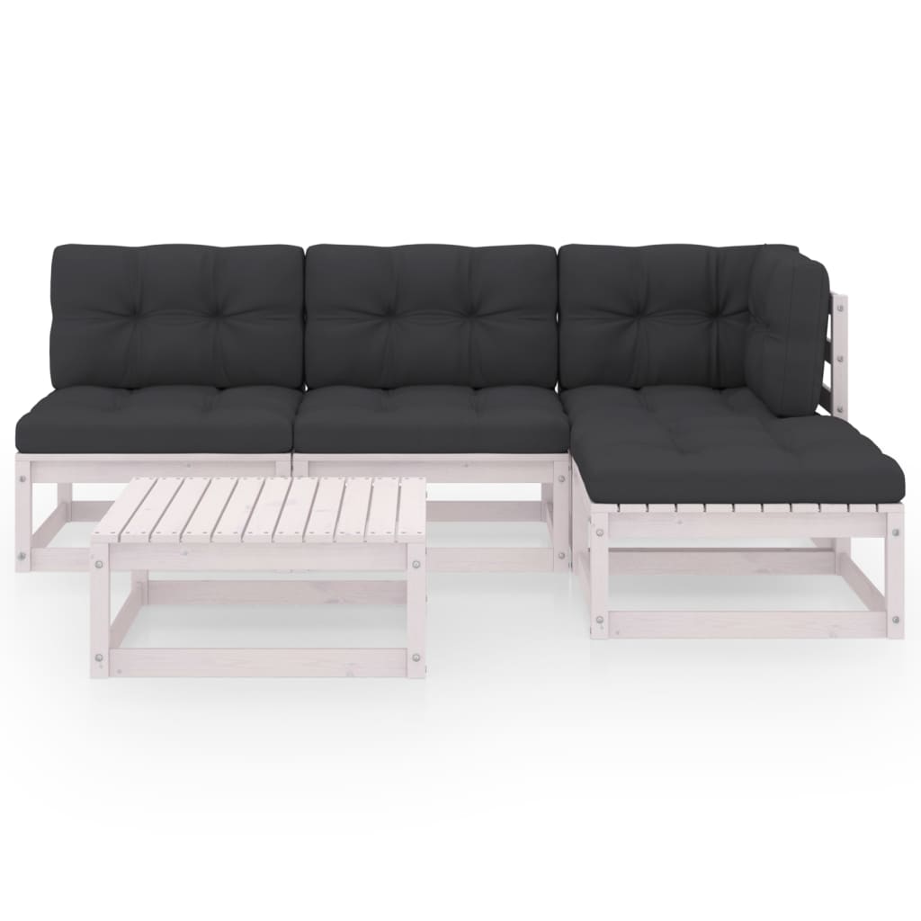 5 Piece Garden Lounge Set with Cushions Solid Pinewood - Newstart Furniture