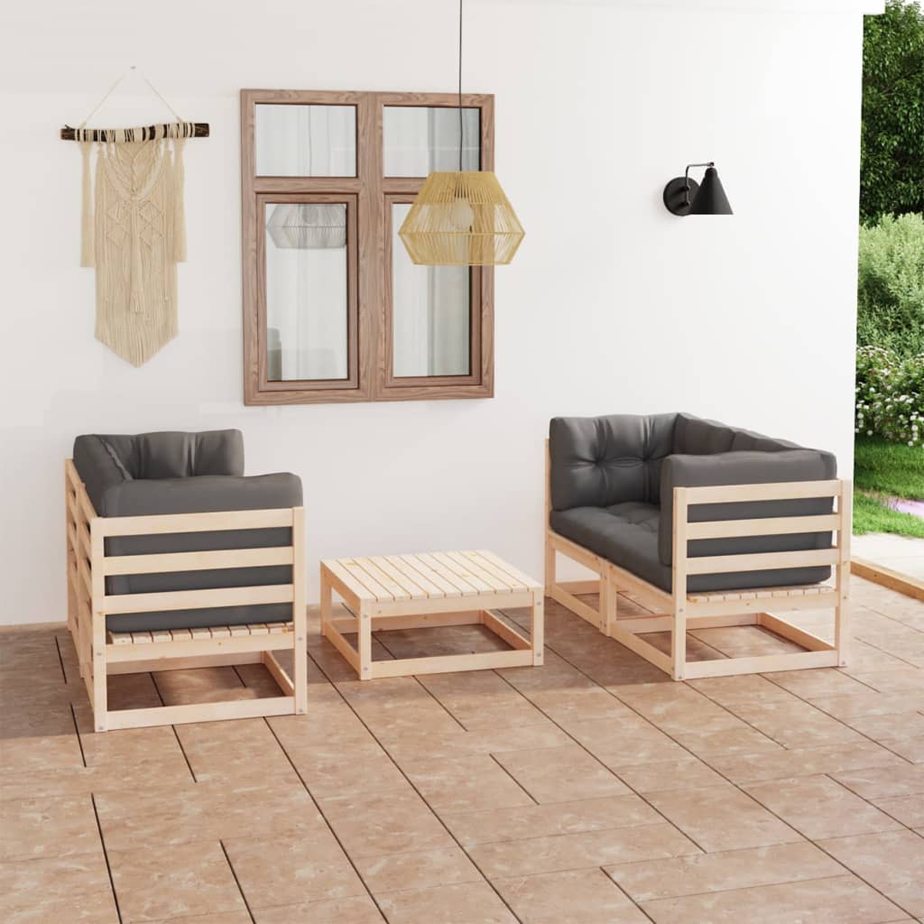 5 Piece Garden Lounge Set with Cushions Solid Pinewood - Newstart Furniture