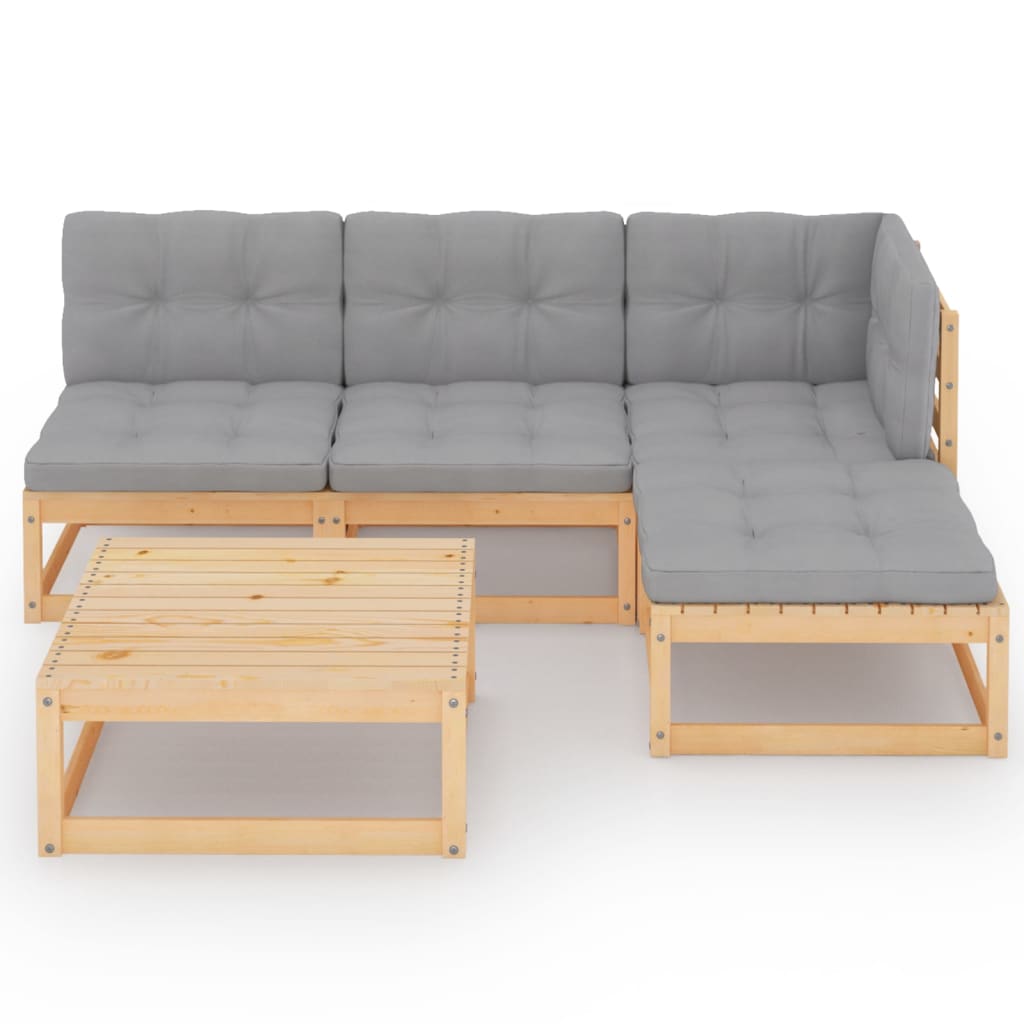 5 Piece Garden Lounge Set with Cushions Solid Pinewood - Newstart Furniture