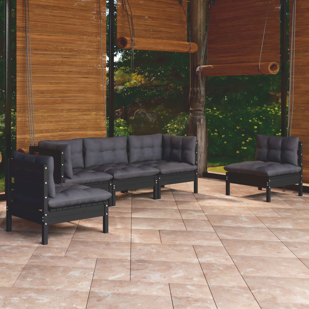 5 Piece Garden Lounge Set with Cushions Solid Pinewood - Newstart Furniture