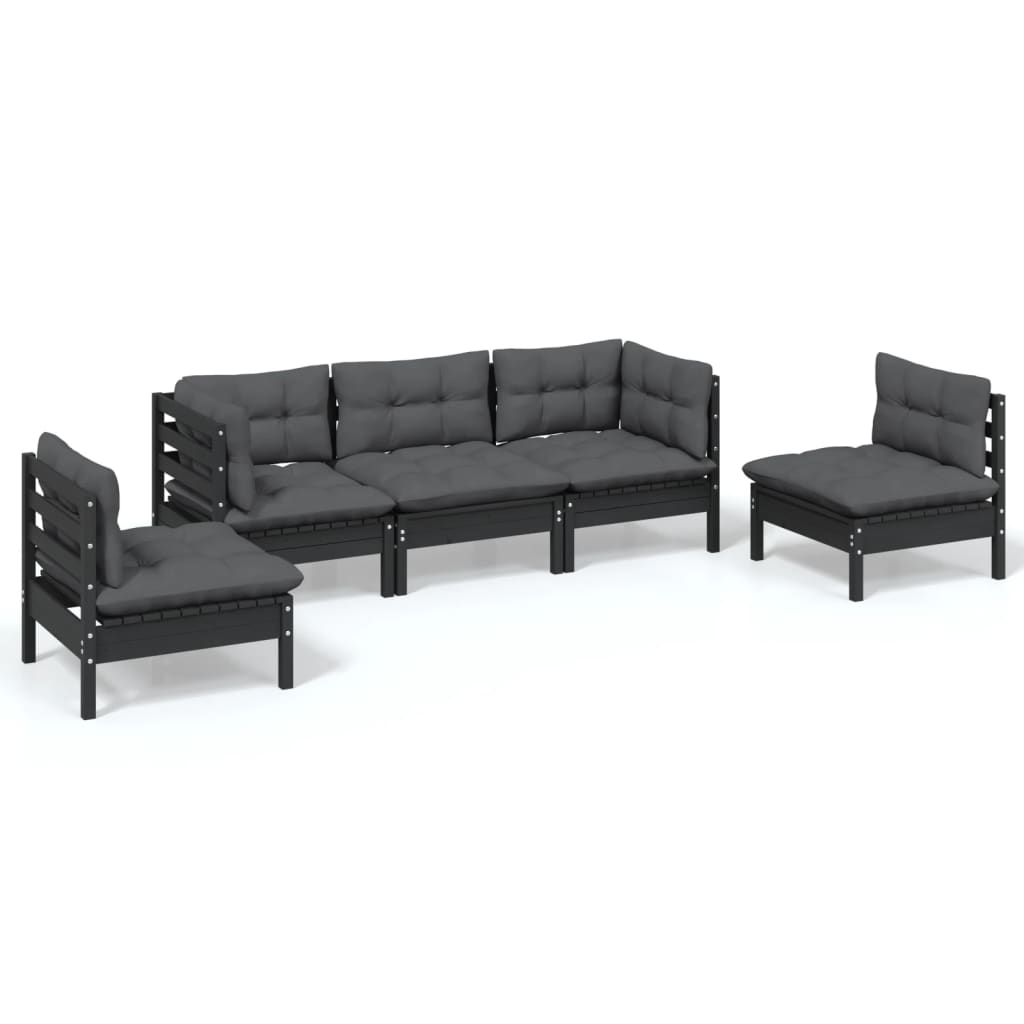 5 Piece Garden Lounge Set with Cushions Solid Pinewood - Newstart Furniture