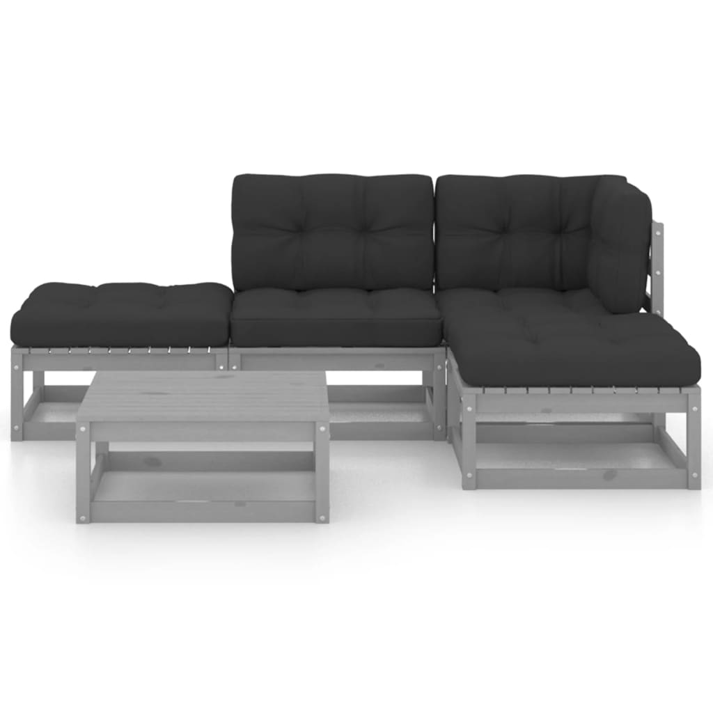 5 Piece Garden Lounge Set with Cushions Solid Pinewood - Newstart Furniture