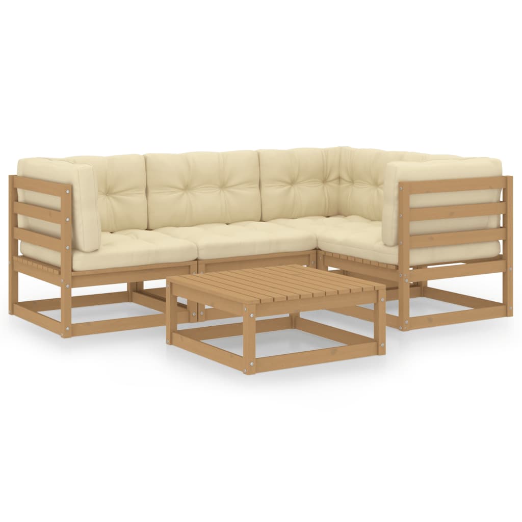 5 Piece Garden Lounge Set with Cushions Solid Pinewood - Newstart Furniture