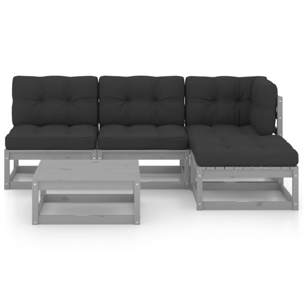 5 Piece Garden Lounge Set with Cushions Solid Pinewood - Newstart Furniture