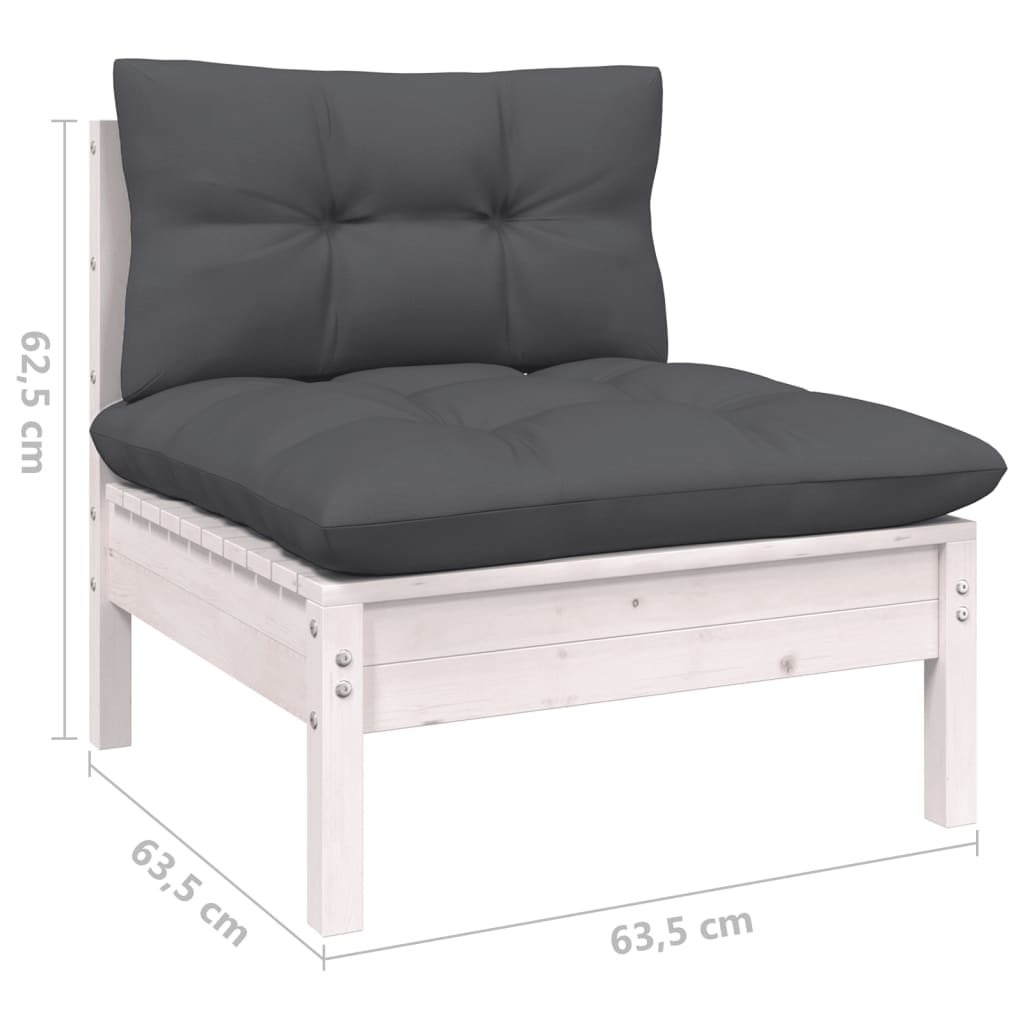 5 Piece Garden Lounge Set with Cushions White Pinewood - Newstart Furniture