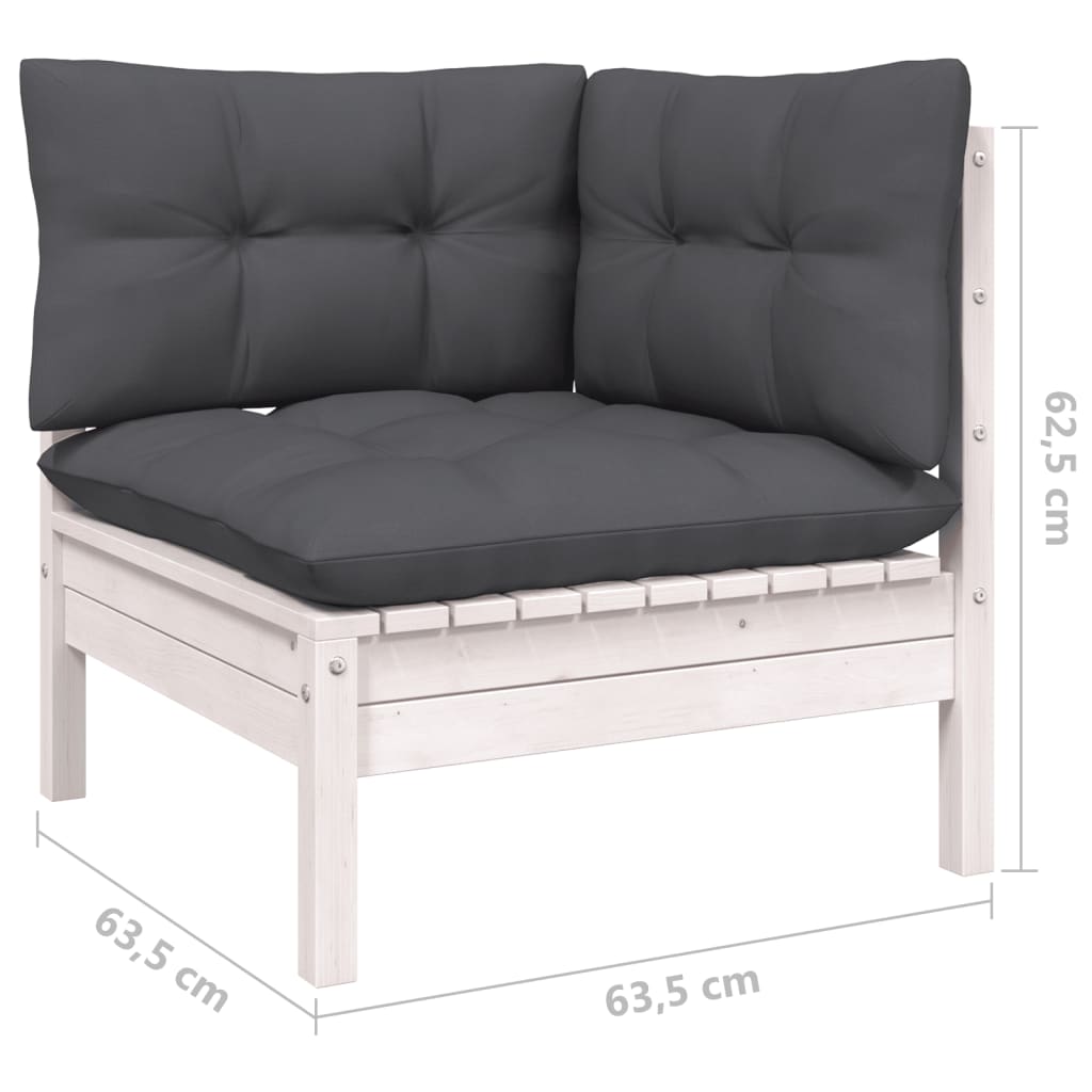 5 Piece Garden Lounge Set with Cushions White Pinewood - Newstart Furniture