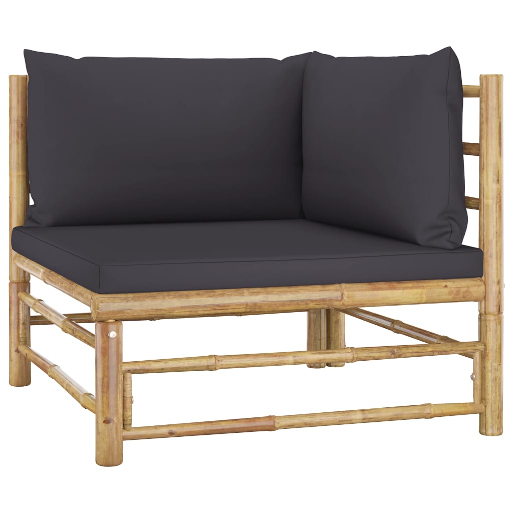 5 Piece Garden Lounge Set with Dark Grey Cushions Bamboo - Newstart Furniture