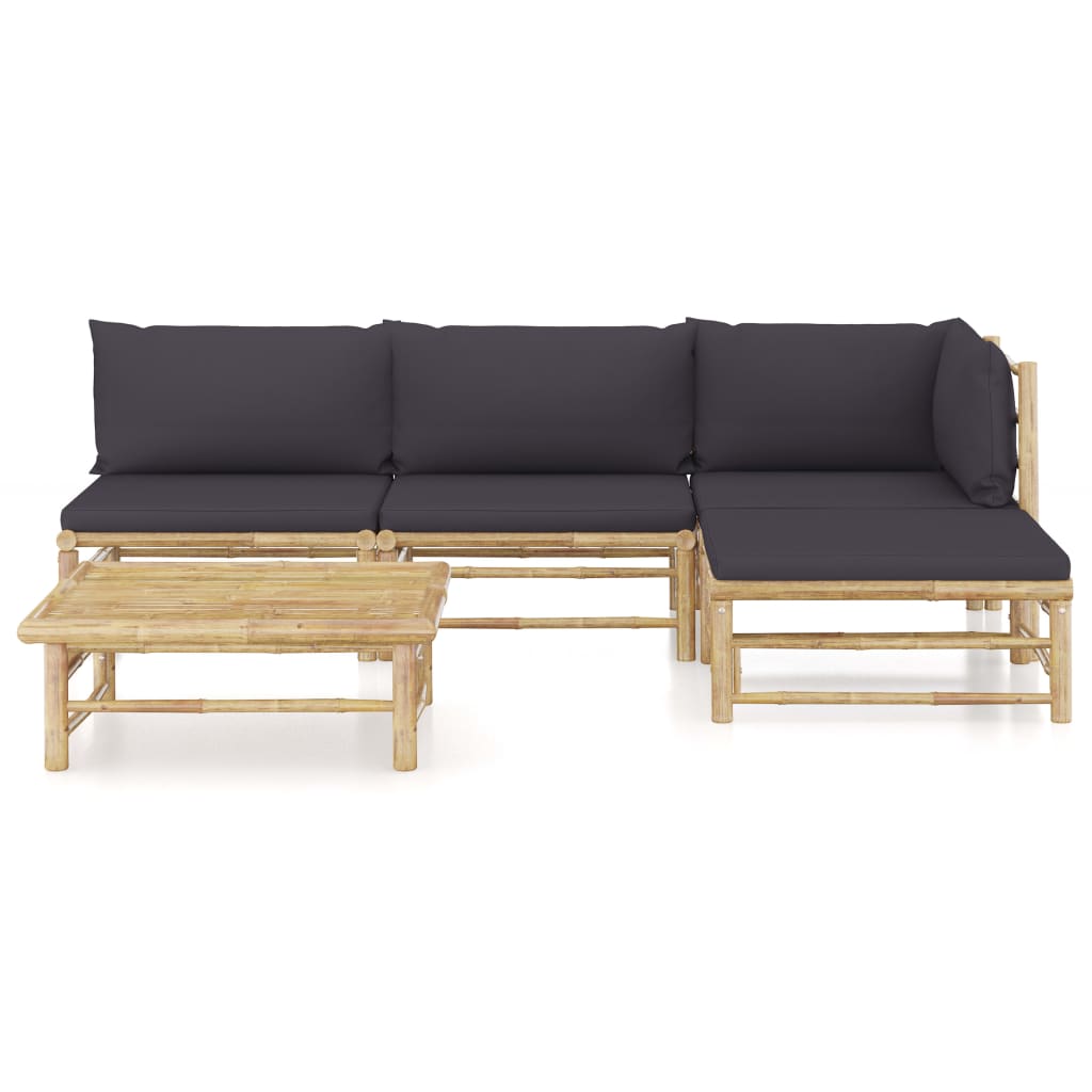 5 Piece Garden Lounge Set with Dark Grey Cushions Bamboo - Newstart Furniture