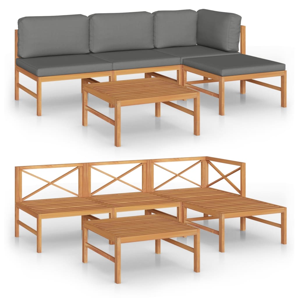 5 Piece Garden Lounge Set with Grey Cushions Solid Teak Wood - Newstart Furniture