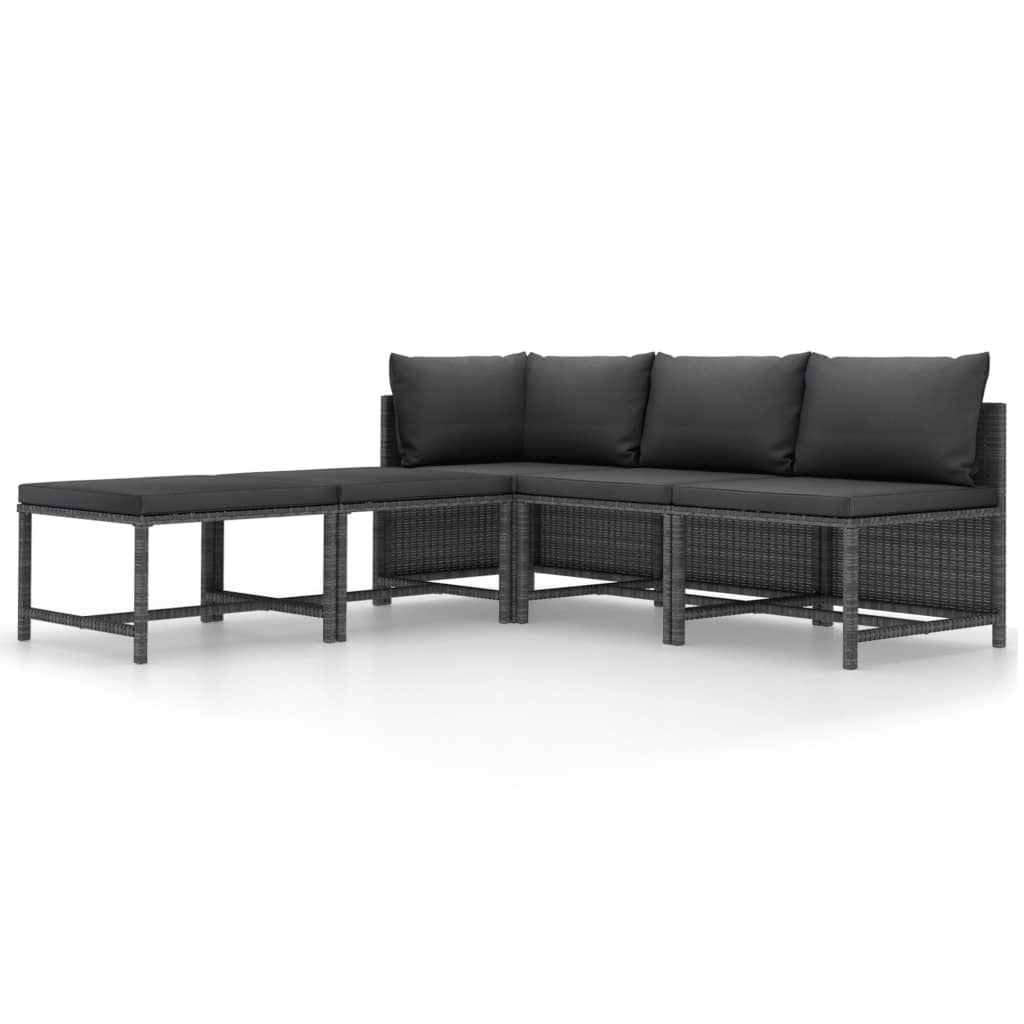 5 Piece Garden Sofa Set with Cushions Grey Poly Rattan - Newstart Furniture