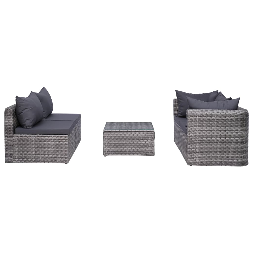 5 Piece Garden Sofa Set with Cushions & Pillows Poly Rattan Grey - Newstart Furniture