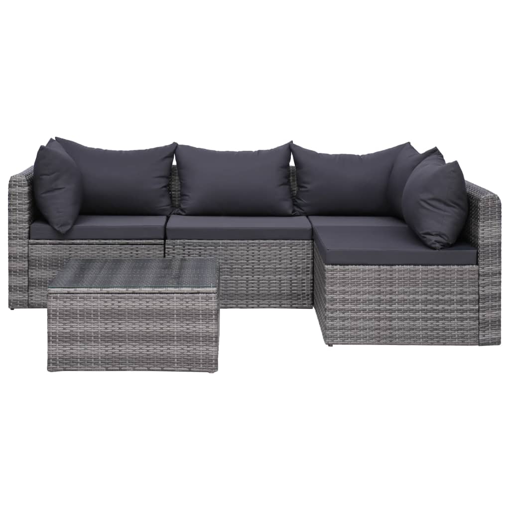 5 Piece Garden Sofa Set with Cushions & Pillows Poly Rattan Grey - Newstart Furniture