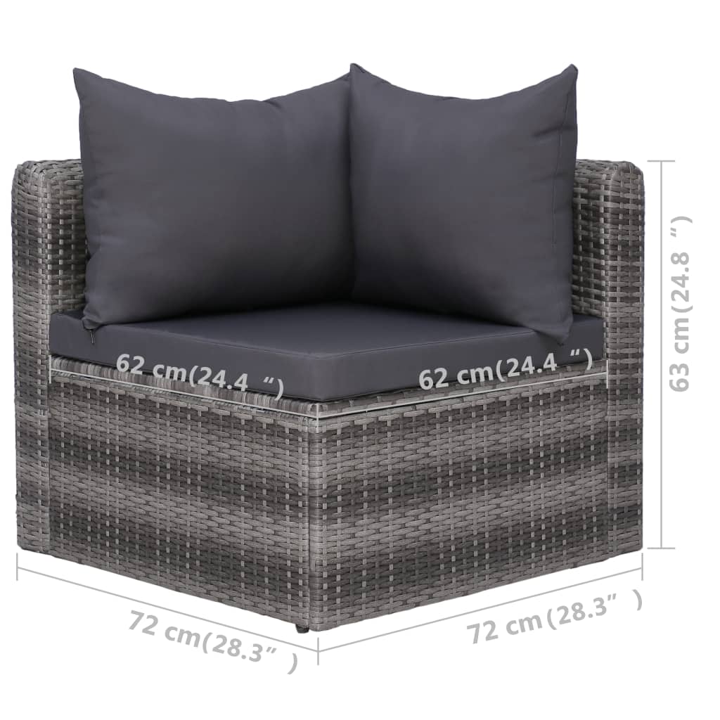 5 Piece Garden Sofa Set with Cushions & Pillows Poly Rattan Grey - Newstart Furniture