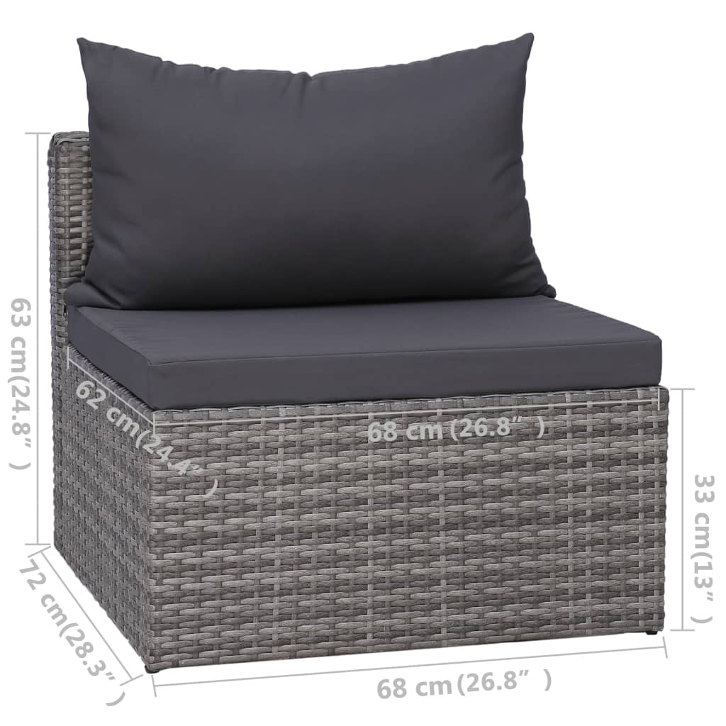 5 Piece Garden Sofa Set with Cushions & Pillows Poly Rattan Grey - Newstart Furniture