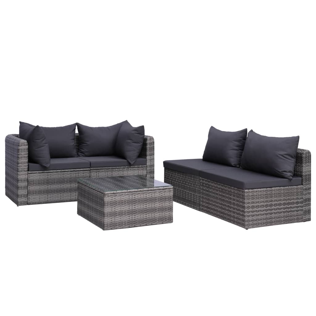 5 Piece Garden Sofa Set with Cushions & Pillows Poly Rattan Grey - Newstart Furniture