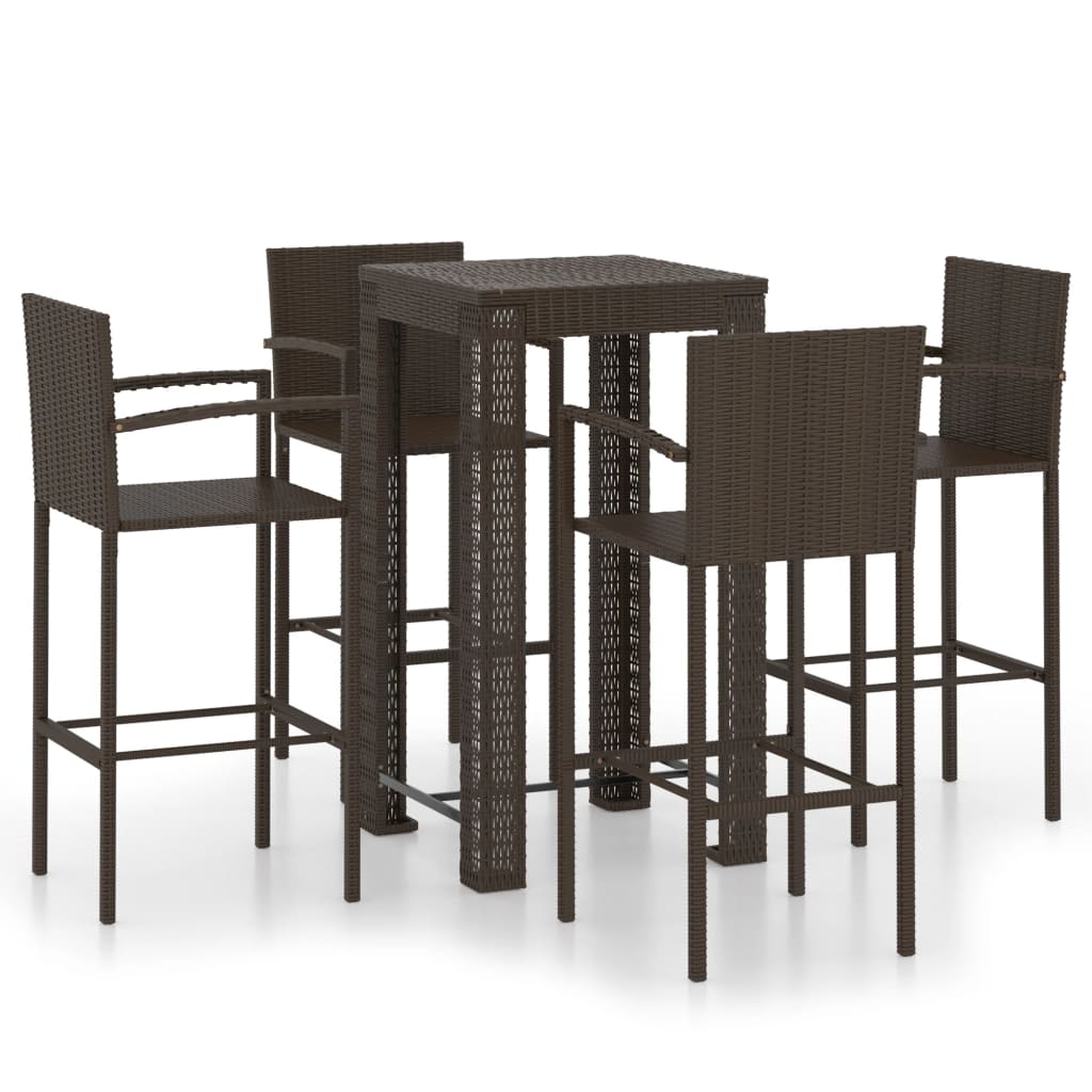 5 Piece Outdoor Bar Set with Armrest Poly Rattan Brown - Newstart Furniture