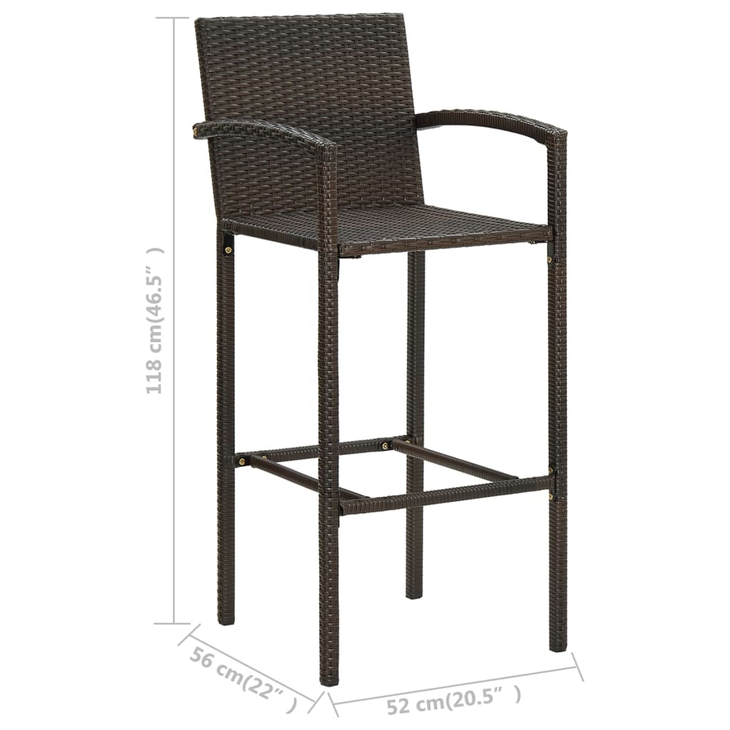 5 Piece Outdoor Bar Set with Armrest Poly Rattan Brown - Newstart Furniture