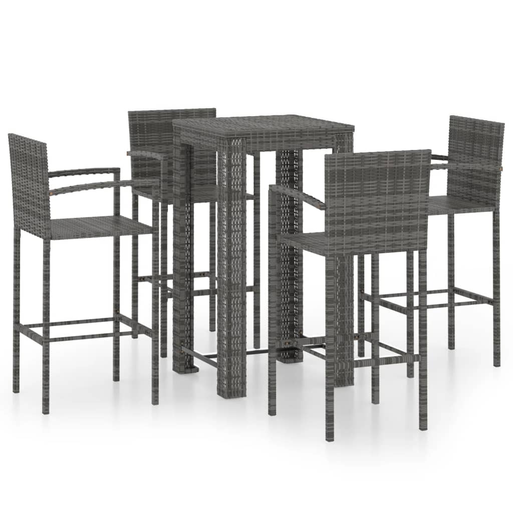 5 Piece Outdoor Bar Set with Armrest Poly Rattan Grey - Newstart Furniture