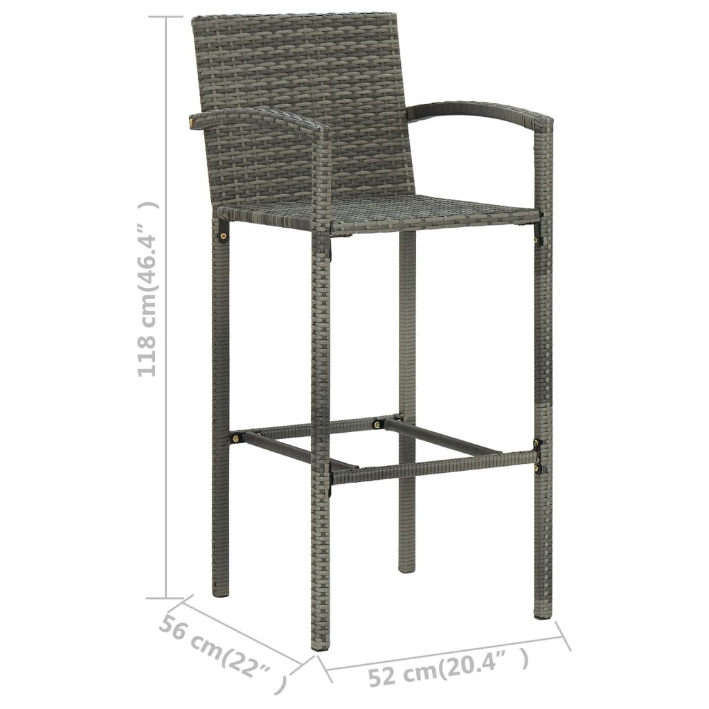 5 Piece Outdoor Bar Set with Armrest Poly Rattan Grey - Newstart Furniture