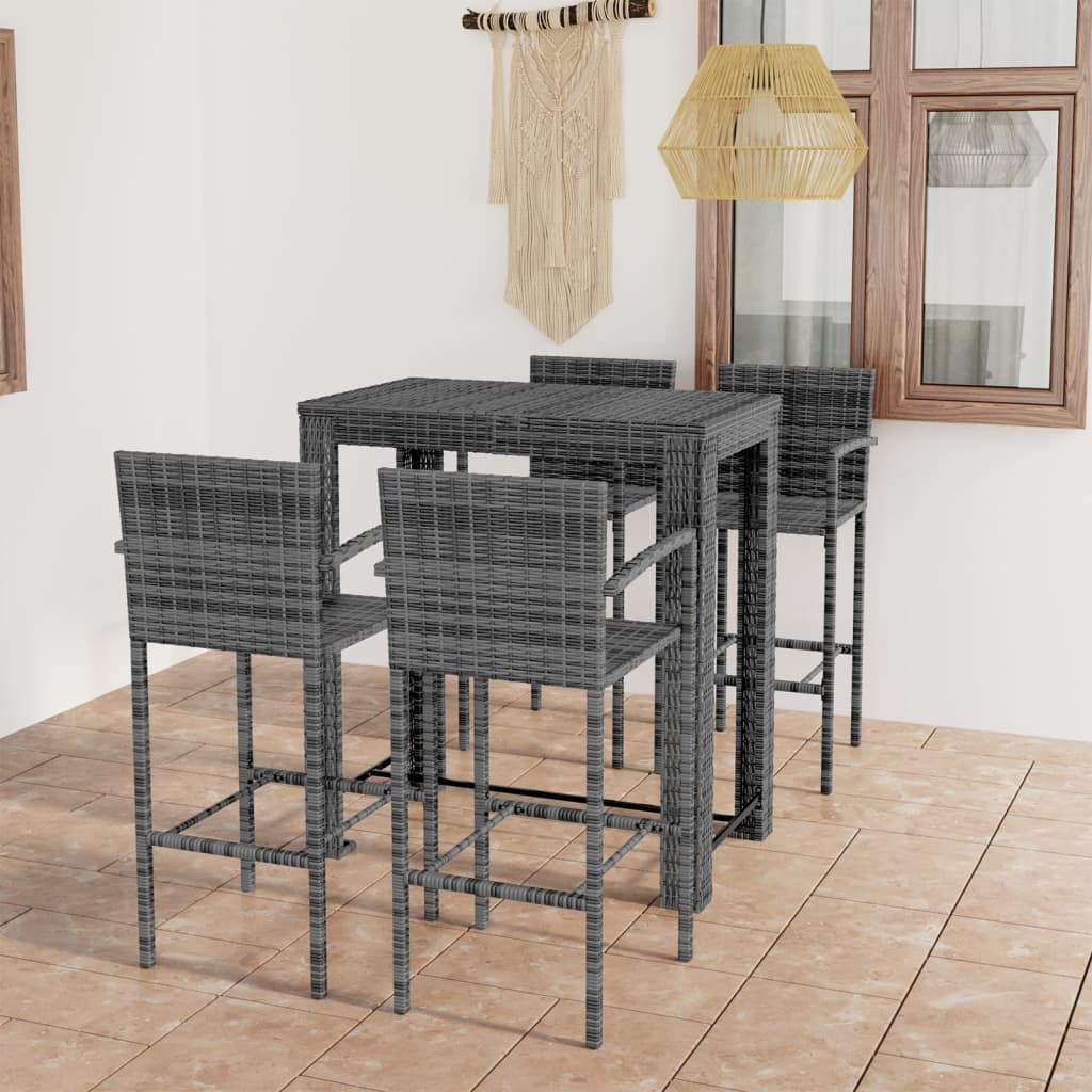 5 Piece Outdoor Bar Set with Armrest Poly Rattan Grey - Newstart Furniture