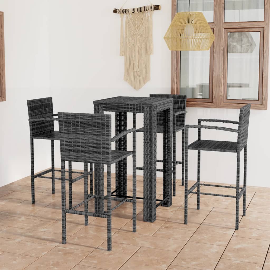 5 Piece Outdoor Bar Set with Armrest Poly Rattan Grey - Newstart Furniture