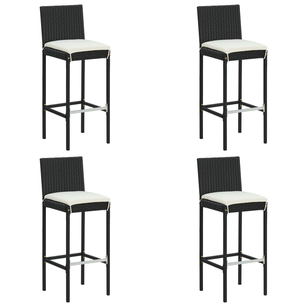 5 Piece Outdoor Bar Set with Cushions Poly Rattan Black - Newstart Furniture