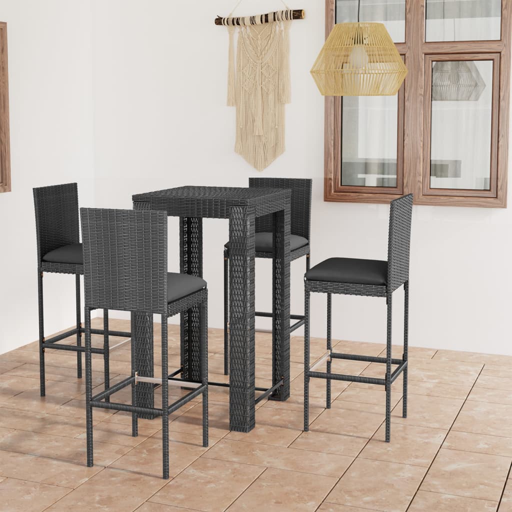 5 Piece Outdoor Bar Set with Cushions Poly Rattan Grey - Newstart Furniture