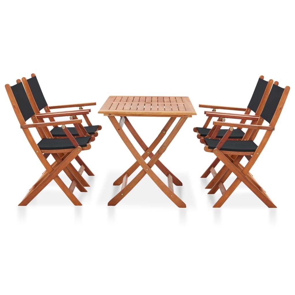 5 Piece Outdoor Dining Set Black Solid Eucalyptus Wood - Newstart Furniture