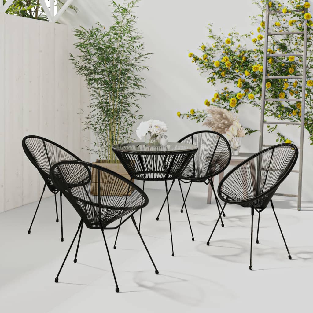 5 Piece Outdoor Dining Set PVC Rattan Black - Newstart Furniture