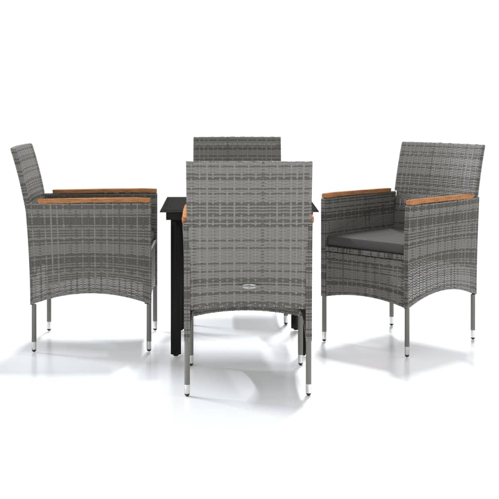 5 Piece Outdoor Dining Set with Cushions Grey and Black - Newstart Furniture