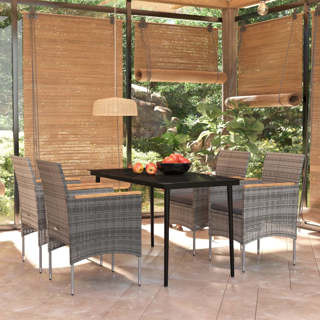 5 Piece Outdoor Dining Set with Cushions Grey and Black - Newstart Furniture