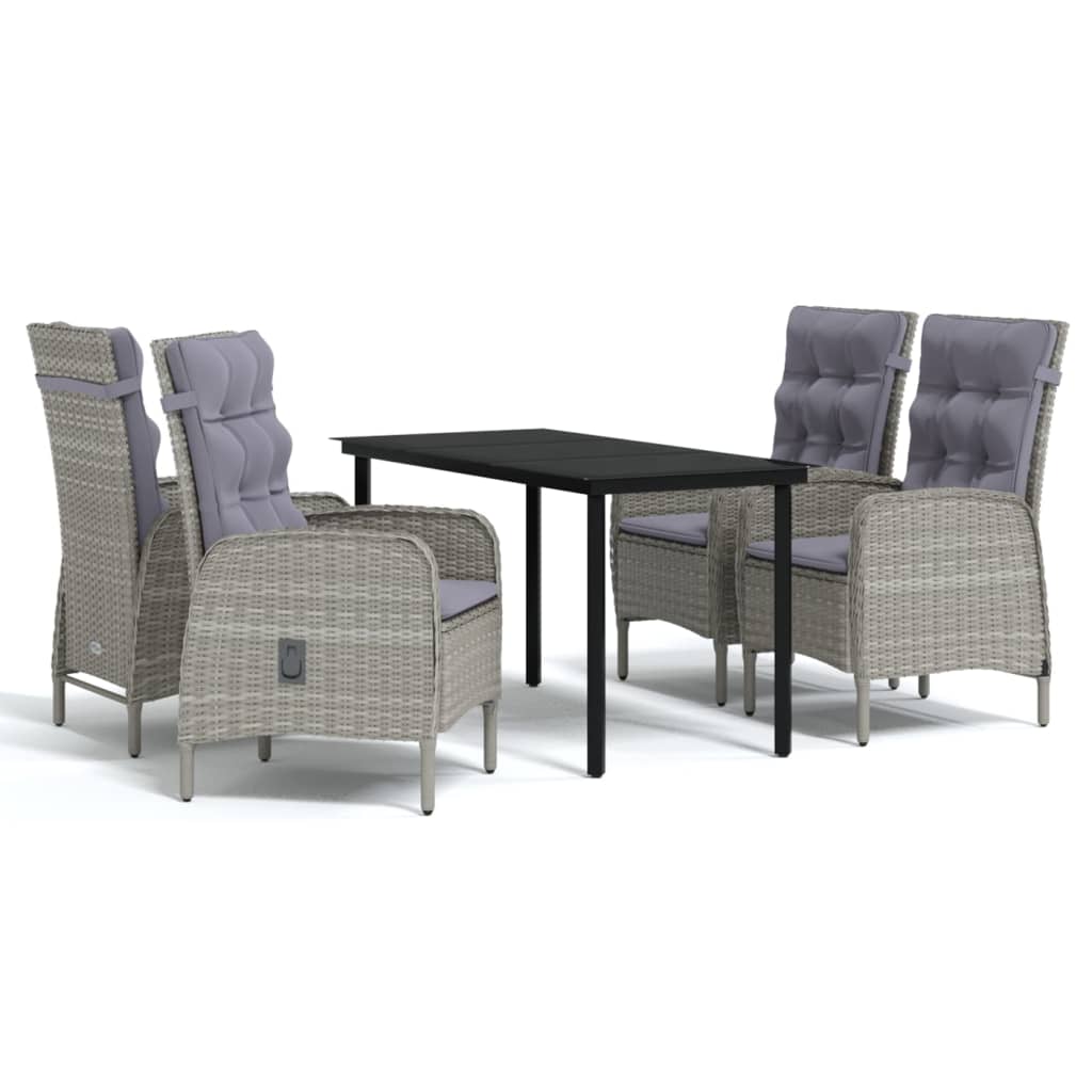 5 Piece Outdoor Dining Set with Cushions Grey and Black - Newstart Furniture