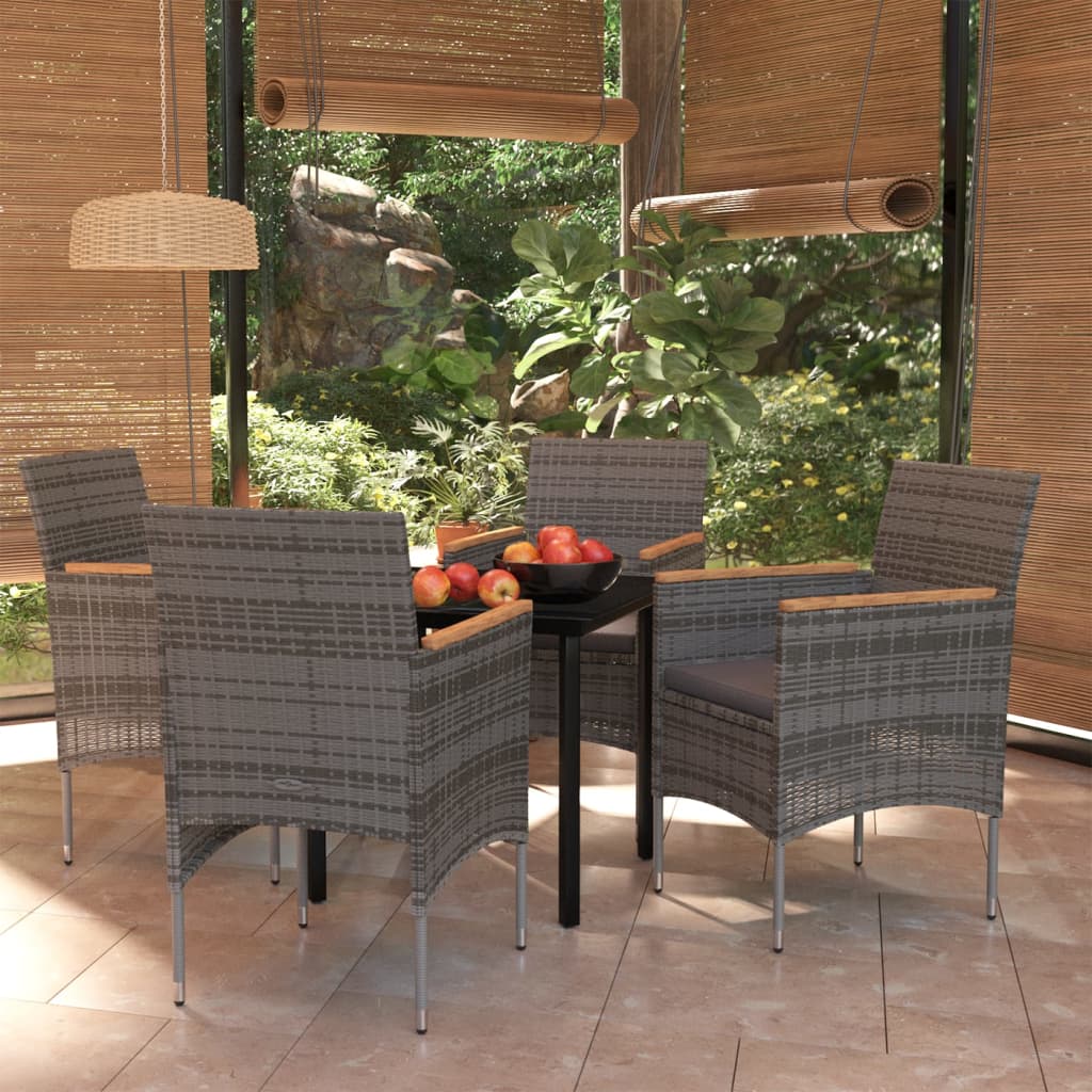 5 Piece Outdoor Dining Set with Cushions Grey and Black - Newstart Furniture