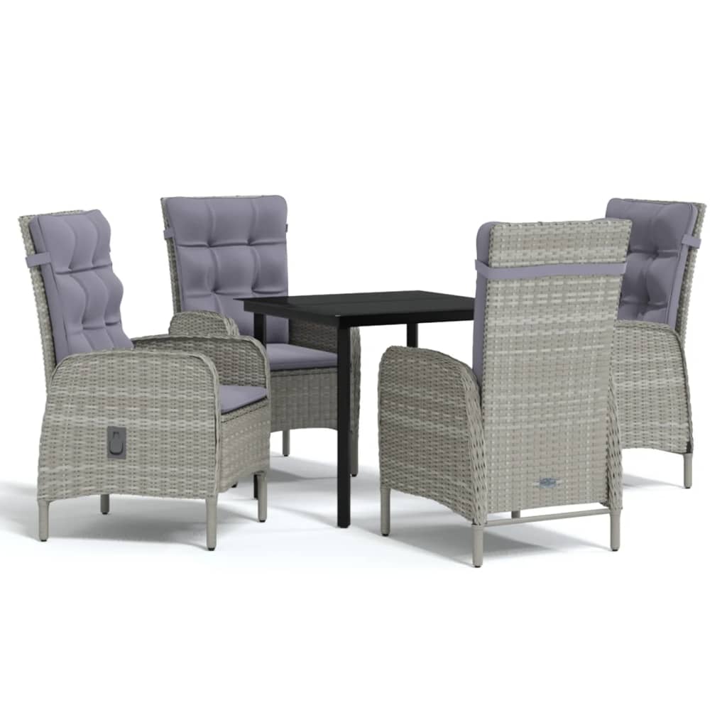 5 Piece Outdoor Dining Set with Cushions Grey and Black - Newstart Furniture