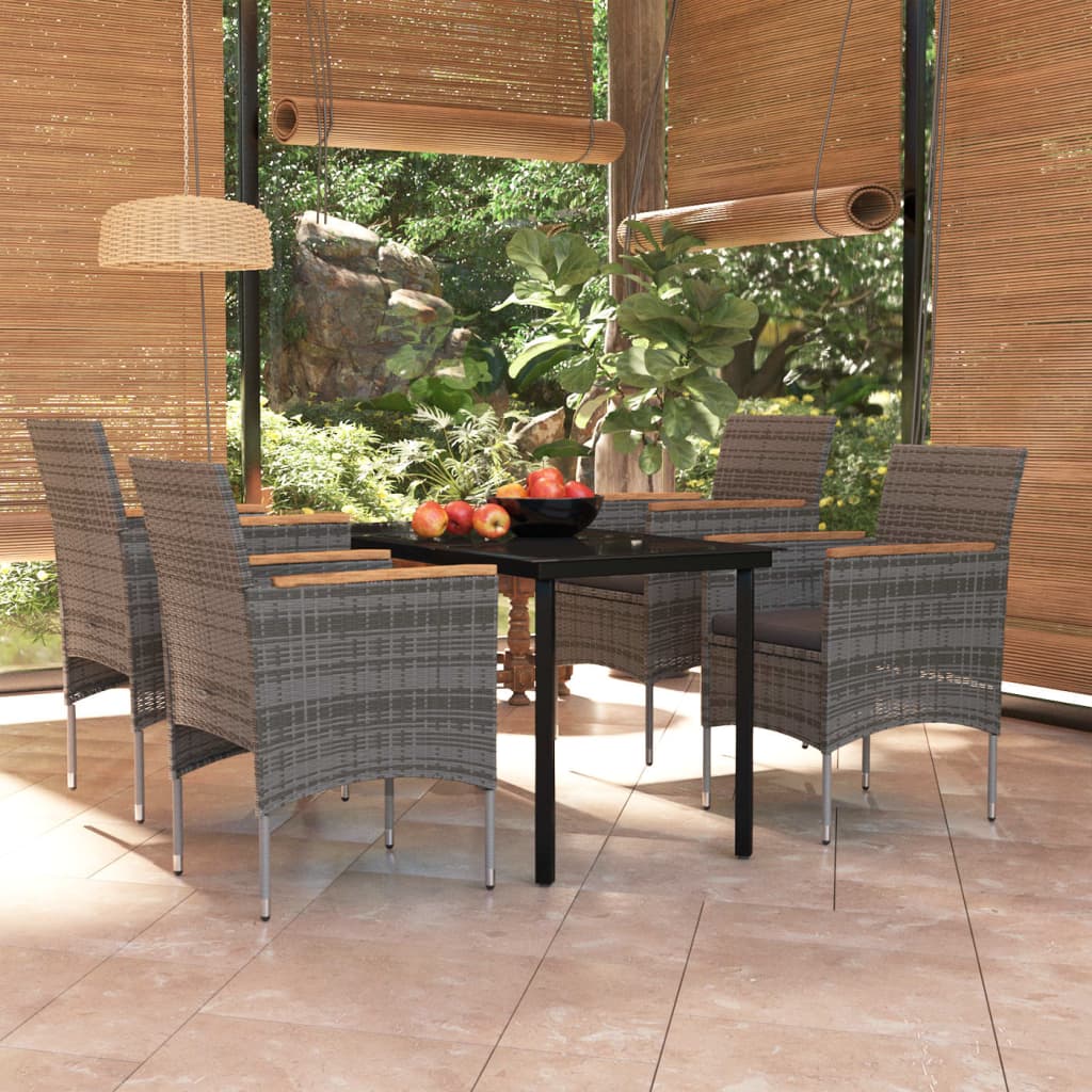 5 Piece Outdoor Dining Set with Cushions Grey and Black - Newstart Furniture