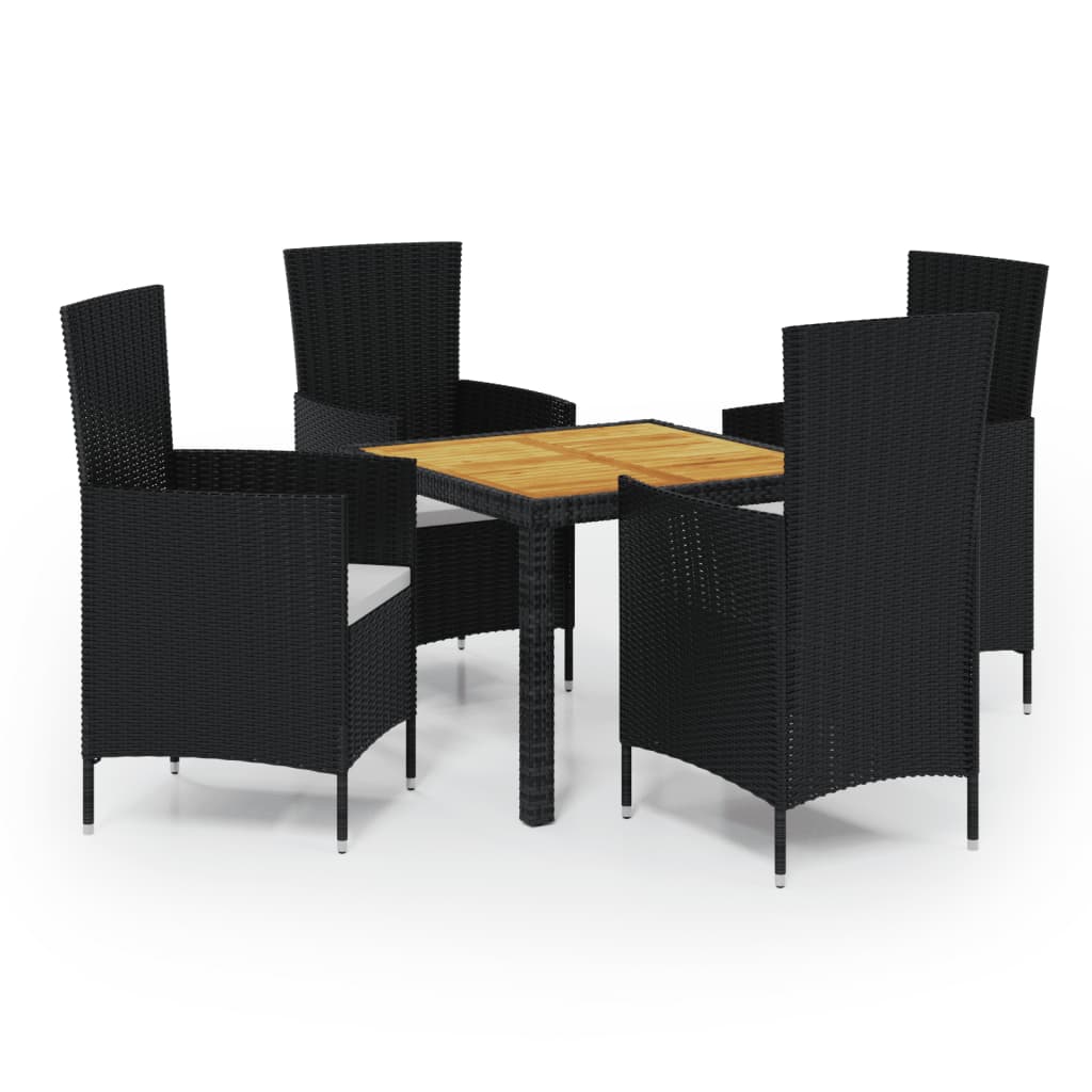 5 Piece Outdoor Dining Set with Cushions Poly Rattan Black - Newstart Furniture