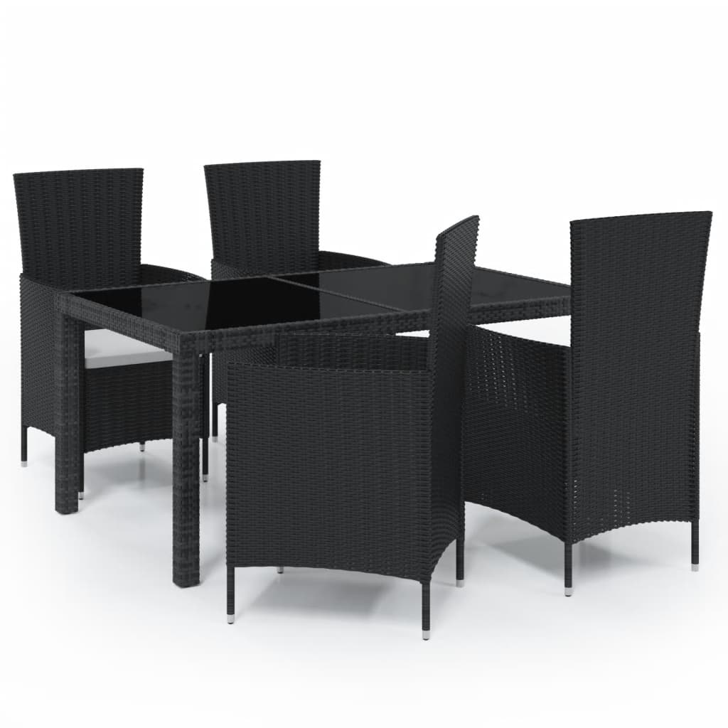 5 Piece Outdoor Dining Set with Cushions Poly Rattan Black - Newstart Furniture