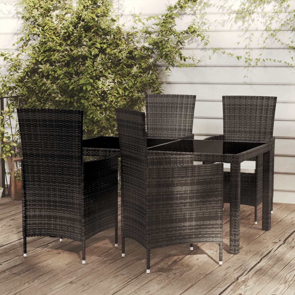 5 Piece Outdoor Dining Set with Cushions Poly Rattan Black - Newstart Furniture