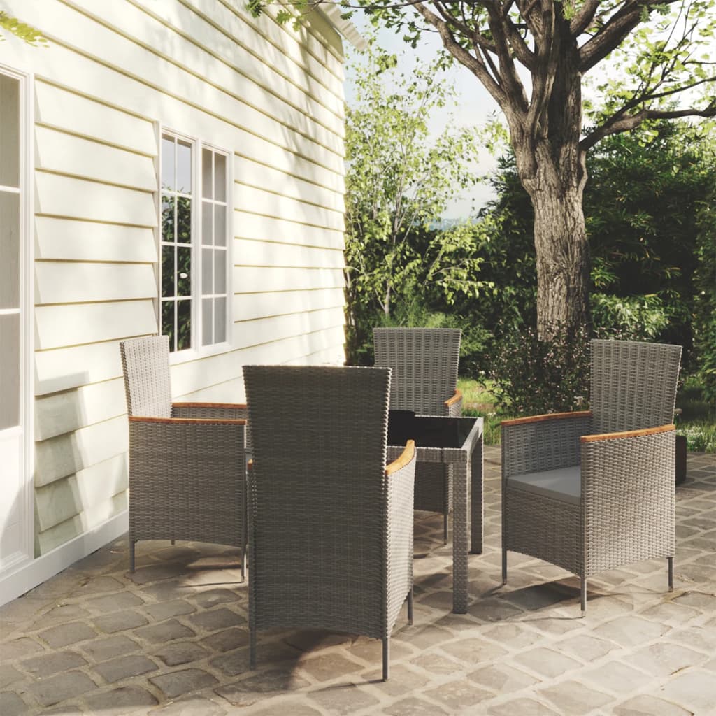 5 Piece Outdoor Dining Set with Cushions Poly Rattan Grey - Newstart Furniture