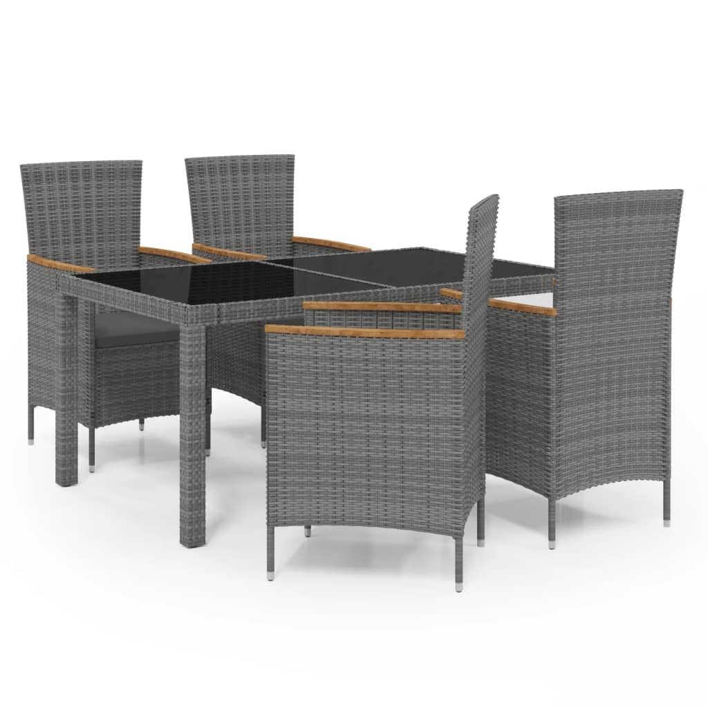 5 Piece Outdoor Dining Set with Cushions Poly Rattan Grey - Newstart Furniture