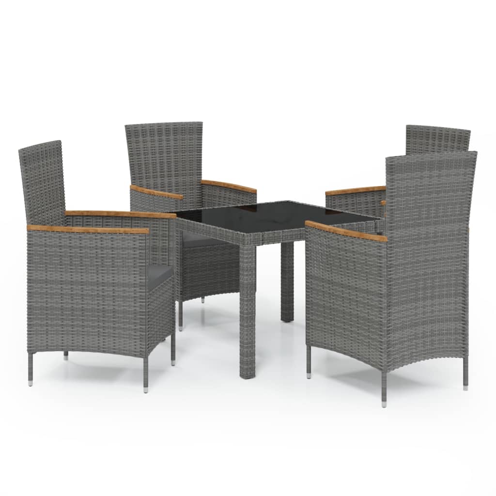 5 Piece Outdoor Dining Set with Cushions Poly Rattan Grey - Newstart Furniture