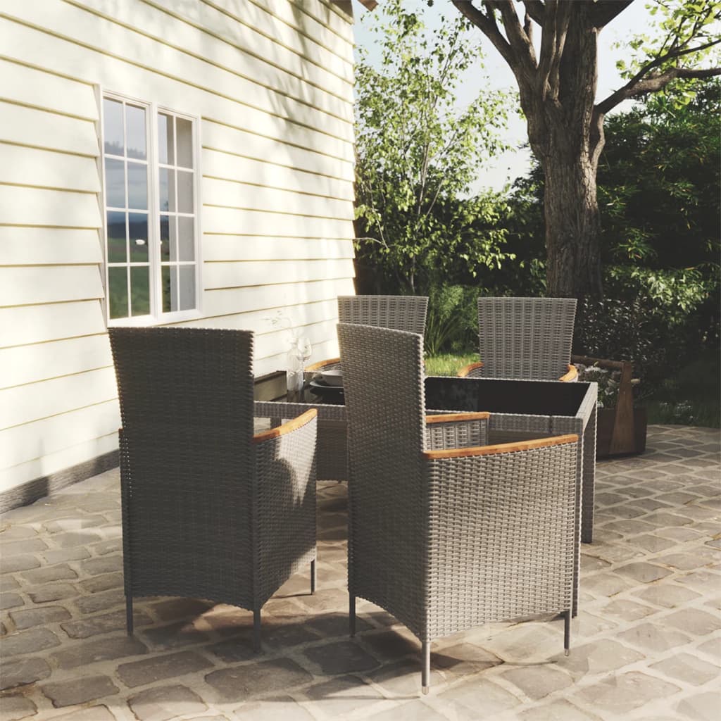 5 Piece Outdoor Dining Set with Cushions Poly Rattan Grey - Newstart Furniture